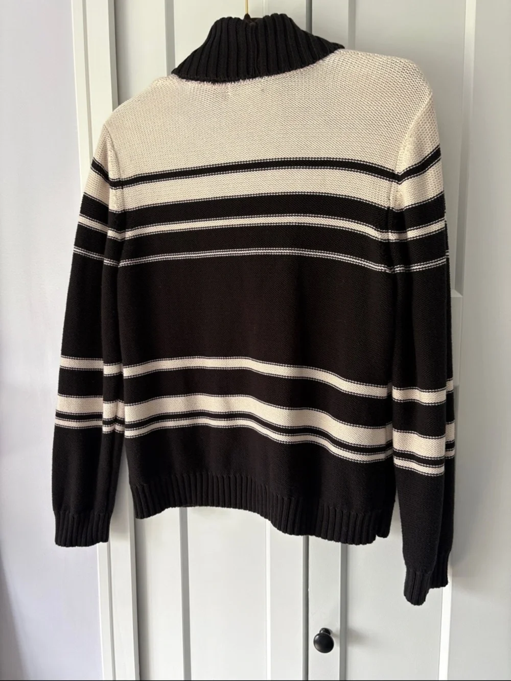 XL Charter Club Black and Cream Striped Shawl Collar button up‎ Cardigan Sweater